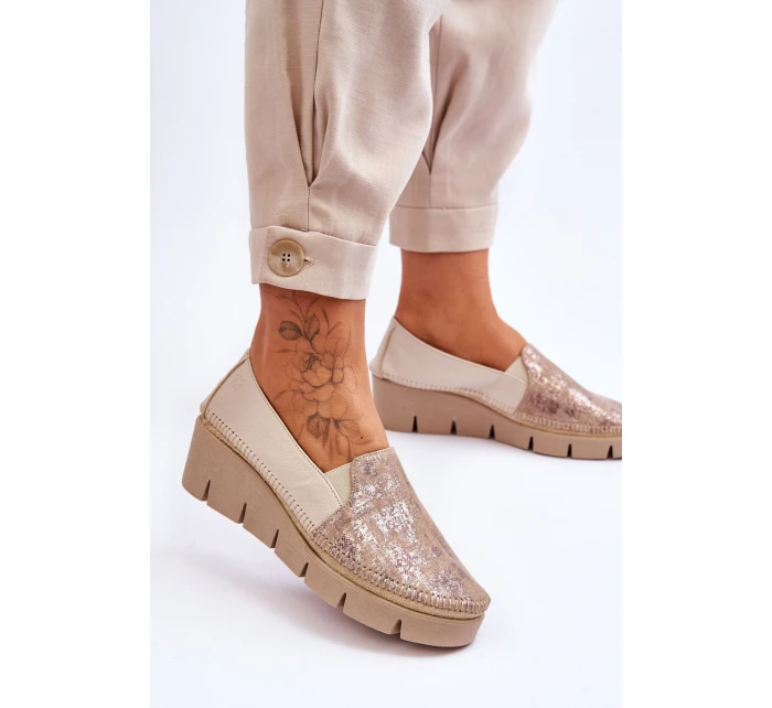 Kožené tenisky na klínku Maciejka 5814A-10 Béžová