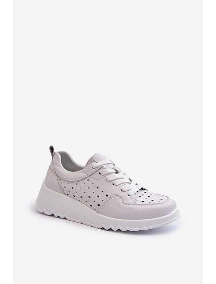 Dámské lodičky na klínku z přírodní kůže světle šedé model 21659787 - S.Barski