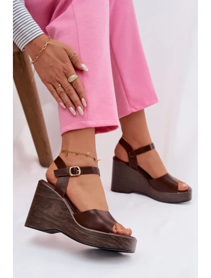 Dámské sandály na platformě Eko kůže Čokoládové model 21937495 - Boto