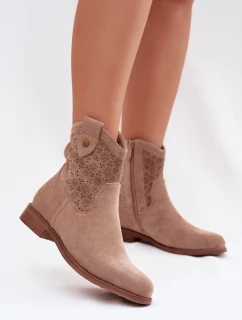 Dámské kotníkové boty na nízkém podpatku s vzorem  Béžové model 22007414 - S.Barski