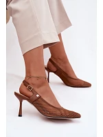 Kožené Síťované Dámské Sandály Lodičky Na Podpatku Maciejka K7507-29 Hnědé