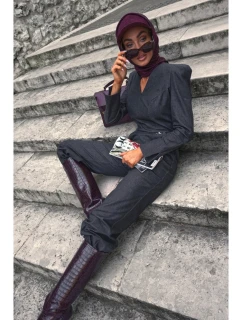 M883 Kombinéza džínového vzhledu - grafitová