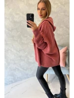 Svetr s kapucí a netopýřími rukávy tmavě růžový