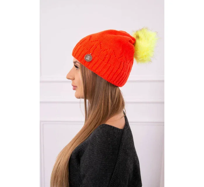 Dámská čepice s bambulí Judyta K347 oranžová Dámská čepice s bambulí Judyta K347 oranžová