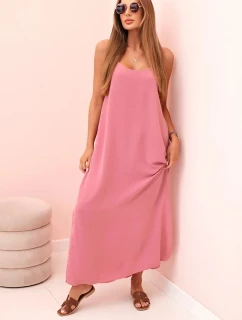 Dlouhé šaty bez ramínek tmavě růžová