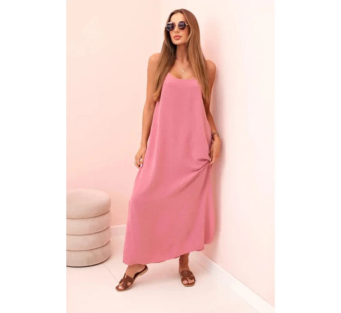 Dlouhé šaty bez ramínek tmavě růžová