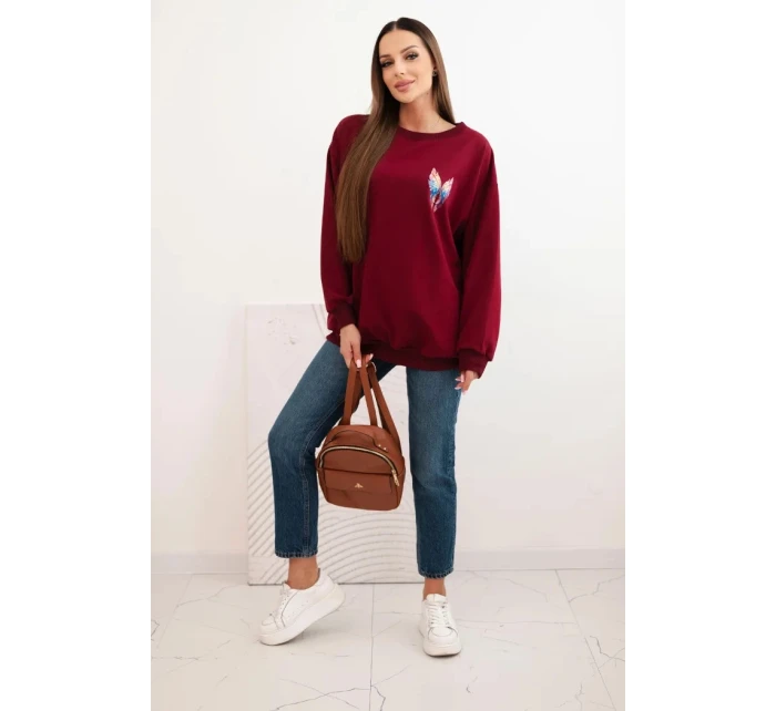 Dámská oversized mikina z bavlny s barevnými model 21421746 na zádech bordová - K-Fashion Dámská oversized mikina z bavlny s barevnými model 21421746 na zádech bordová - K-Fashion