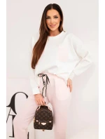 Dámský komplet máslový s kontrastní kapsou pudrově růžový