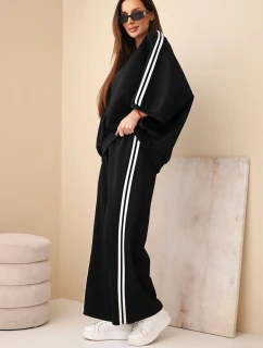 Dámský viskózový komplet máslový s širokými nohavicemi a volnou blůzou černý