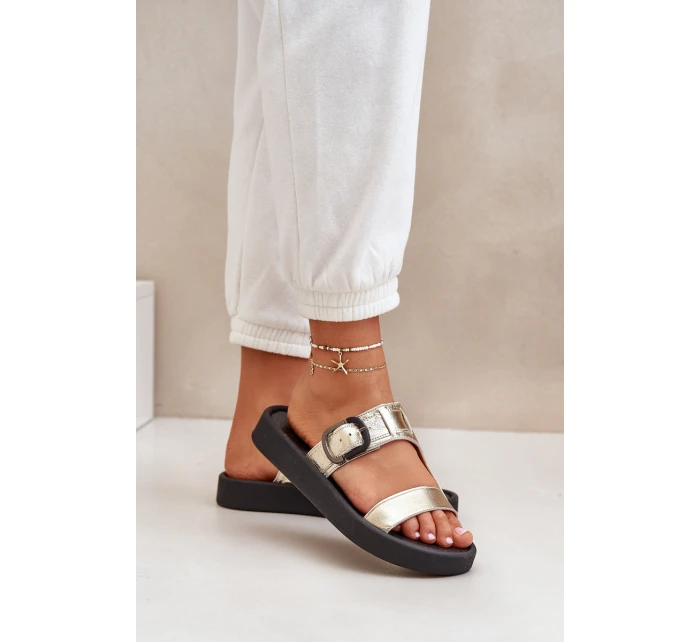 Dámské Kožené Pantofle Na Platformě Zazoo 3024 Zlaté