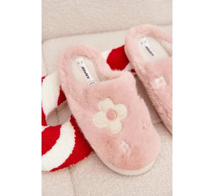 Kožešinové pantofle s květinami Růžové Selinne Kožešinové pantofle s květinami Růžové Selinne