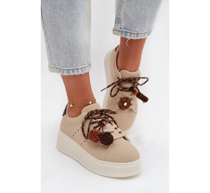 Dámské tenisky na platformě s ozdobnými béžové model 21919545 - Boto