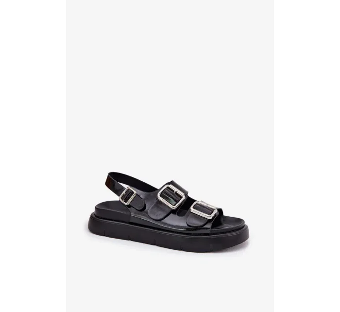 Dámské lakované kožené sandály s přezkami Big Star – černé