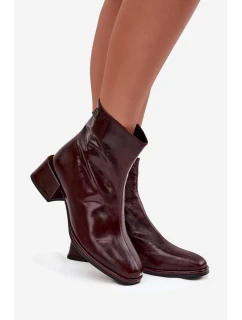 Dámské kožené botky na podpatku D&A, zateplené – bordó