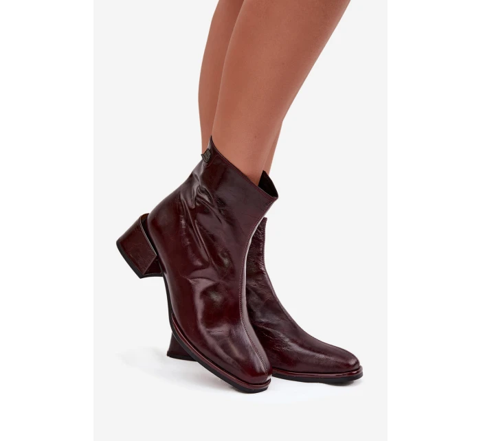 Dámské kožené botky na podpatku D&A, zateplené – bordó Dámské kožené botky na podpatku D&A, zateplené – bordó