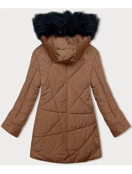 Dámská zimní bunda v karamelové barvě s kožešinou model 21246621 - MELYA MELODY Dámská zimní bunda v karamelové barvě s kožešinou model 21246621 - MELYA MELODY