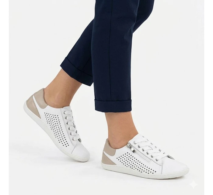 Dámské kožené barefoot ažurové bílé polobotky Gino model 22068716