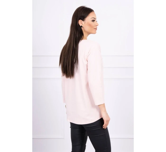 Halenka s 3D grafikou a zdobenými volánky pudrově růžová