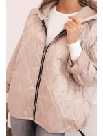 Dámská prošívaná bunda s kapucí tmavě béžová