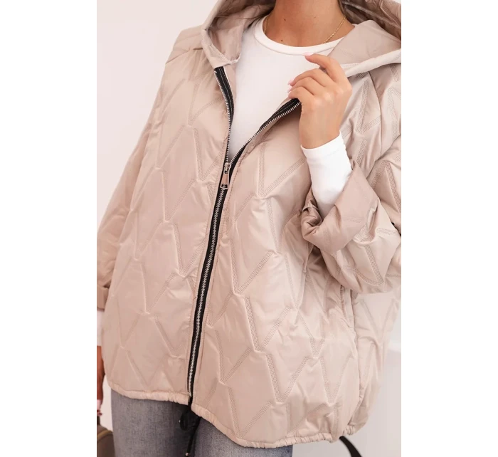 Dámská prošívaná bunda s kapucí tmavě béžová