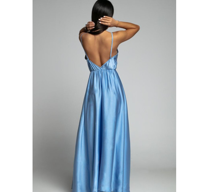 Dlouhé modré saténové šaty s ramínky