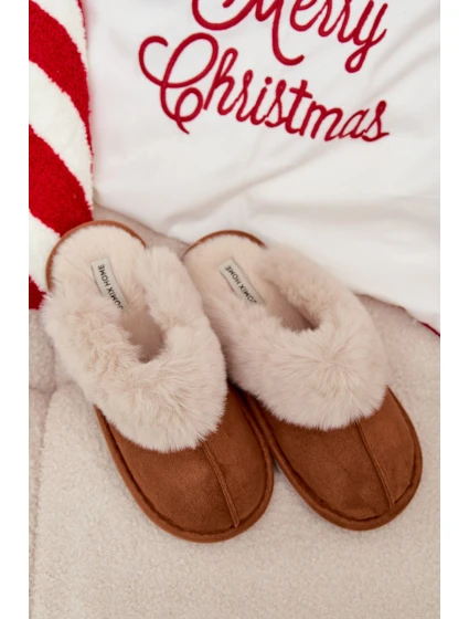 Dámské pantofle s kožíškem – camel Delissa Dámské pantofle s kožíškem – camel Delissa