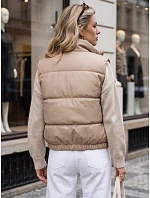 Krátká dámská vesta z ekologické kůže, béžová, FashionStreet TY5734