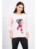 Halenka s grafickou a barevnou 3D mašlí pudrově růžová