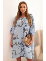 Dámská bavlněná šaty s květinovým vzorem a 3/4 rukávem modrá