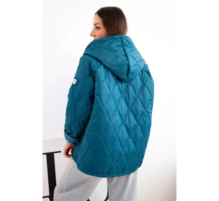 Dámská jarní prošívaná bunda s kapucí a zipem mořská