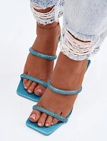 Dámské sandály na podpatku zdobené kamínky modré Vittoria