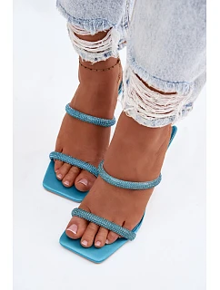 Dámské sandály na podpatku zdobené kamínky modré Vittoria