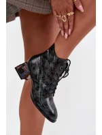 Dámské lakované boty Artiker – šedé, z přírodní kůže, na podpatku s krystalky Dámské lakované boty Artiker – šedé, z přírodní kůže, na podpatku s krystalky