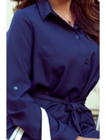 Tmavě modré dámské košilové šaty s knoflíky 288-1