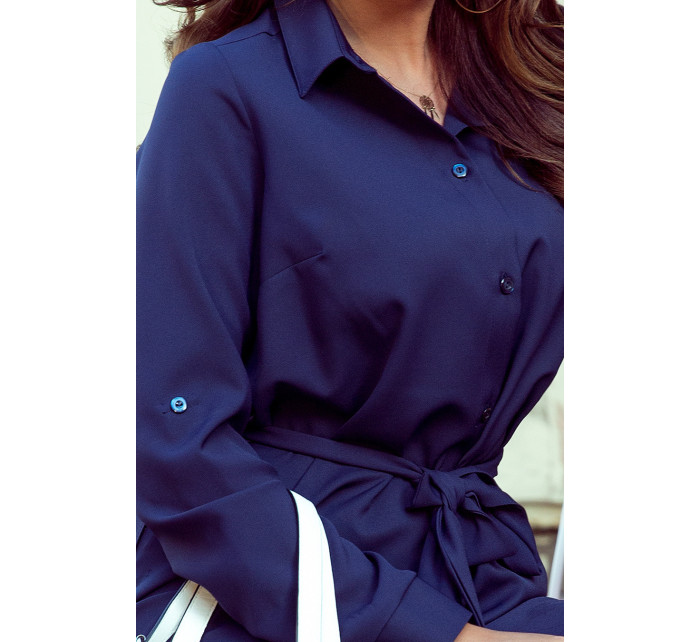 Tmavě modré dámské košilové šaty s knoflíky 288-1