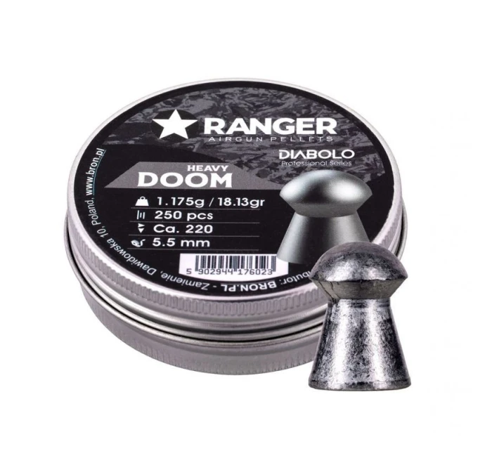 5,5 mm RANGER Diabolo Doom Heavy flat shot 250 ks. 1,175 g 5,5 mm RANGER Diabolo Doom Heavy flat shot 250 ks. 1,175 g