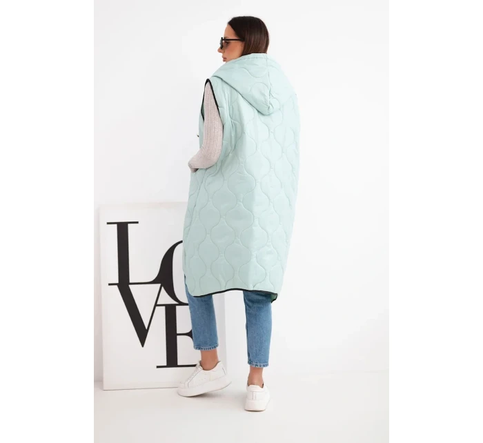 Dámská prošívaná vesta Plus Size s kapucí na zip mátová