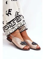 Lesklé dámské sandály s ozdobou ploché růžové zlato Russona Lesklé dámské sandály s ozdobou ploché růžové zlato Russona