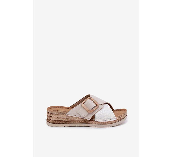 Dámské nazouváky na platformě s ozdobnou sponou Inblu RV000012 Světle béžové