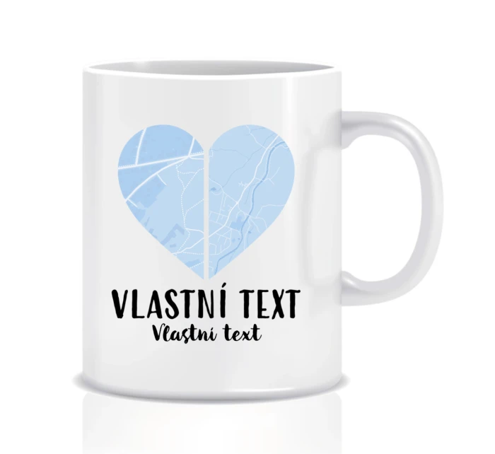 Personalizovaný klasický bílý keramický hrníček - dvě mapy jako srdce