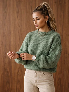 Sweter damski z dekoltem zielony model 22394679 - FashionStreet