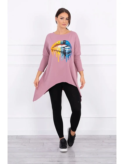 Oversize halenka s potiskem model 18743590 rtů tmavě růžová - K-Fashion