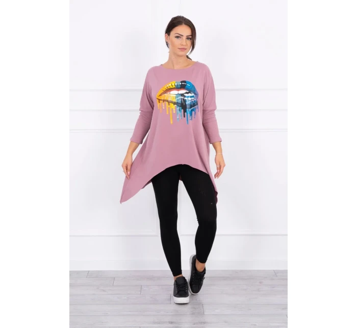 Oversize halenka s potiskem duhových rtů tmavě růžová