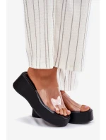 Dámské pantofle s páskem na klínu černé model 21696443 - Boto