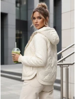 Kurtka przejściowa damska pikowana z kapturem ecru model 22025081 - FashionStreet