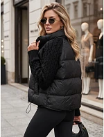 Dámská prošívaná péřová bunda s pletenými rukávy, černá, FashionStreet TY5930 Dámská prošívaná péřová bunda s pletenými rukávy, černá, FashionStreet TY5930