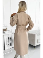 Teplý béžový kabát s knoflíky a zavazováním v pase model 21883682 - numoco basic