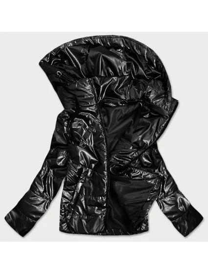 Lesklá černá dámská bunda s kapucí (B9575) Lesklá černá dámská bunda s kapucí (B9575)