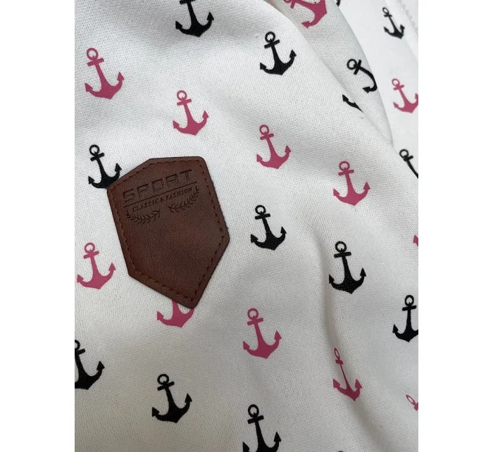 Bílá teplá rozepínací mikina se vzorem kotev (2307)