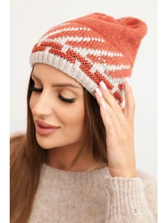 Dámská zimní čepice vlněná s krystaly a vzorem model 21859363 mocca - K-Fashion